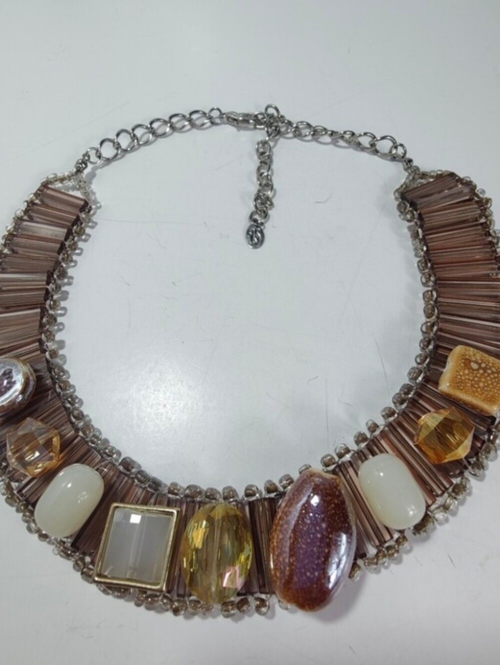 Vintage JS Collection Coastal Statement Necklace Silver Tone Beachy Lucite Bib